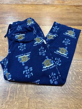 Life Is Good Navy Blue Fleece mens sz large Pajama Pants with Cabin Print
